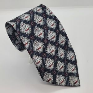 NADIA Vintage Hand Made 100% Silk Nautical Themed Sailboat Theme Pattern Tie